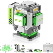 Huepar Pro Cross Line Laser 360 Degree Self-Levelling Laser Spirit Level, High Precision Green 3D Laser Tile Floor Construction Laser with 8000 mAh Li-ion Battery Multifunctional Micro Adjustment