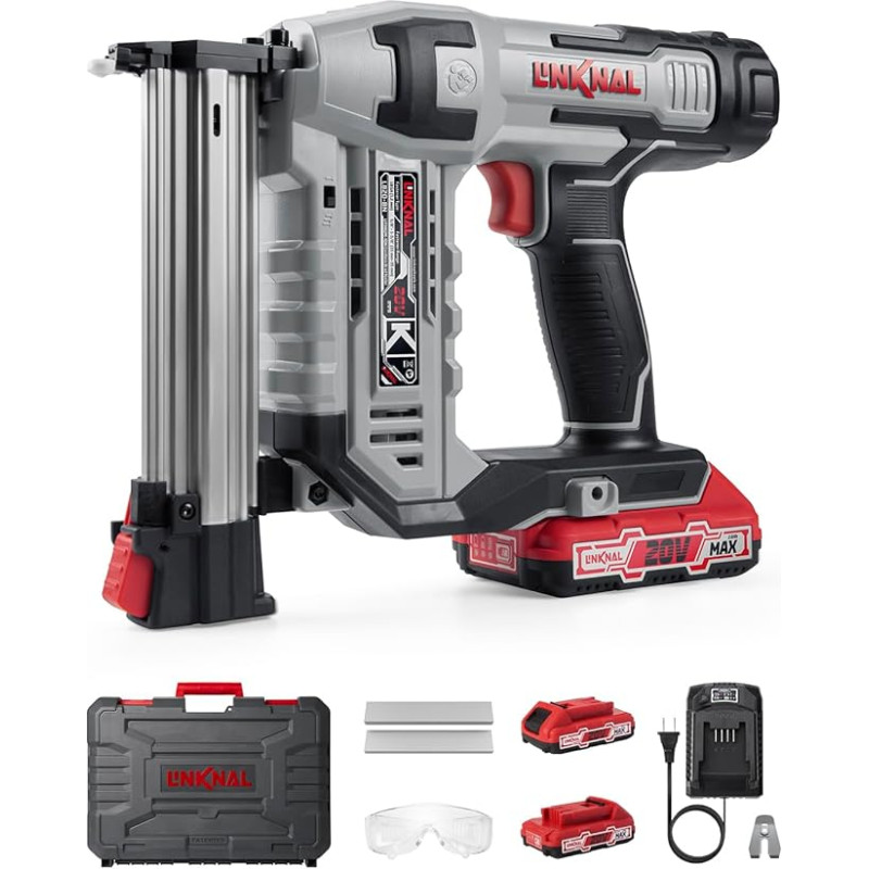 LINKNAL elektrinis vinių pistoletas belaidis akumuliatorinis 18 gama 2×20V Max ličio jonų akumuliatorių įkroviklis ir 1000 vinių (L820-BN)