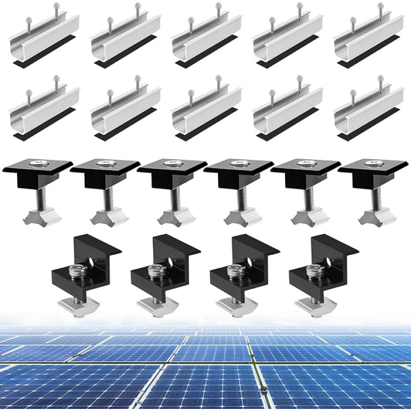 Coomoors Solar Panel Mounting Set, Aluminium Photovoltaic Mounting Rail 12 cm, Black Z-Clip, 30-35 mm PV Mounting Rail, Solar Panel Bracket for Flat Roof and Trapezoidal Roof