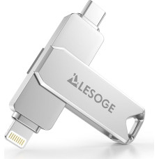LESOGE MFi sertifikuota USB C atmintinė 128 GB, mini USB atmintinė mobiliojo telefono nuotraukoms saugoti, 3 in 1 USB C ir 3.0 atmintinė, išorinė nuotraukų ir vaizdo įrašų saugykla, nuotraukų atmintinė iPhone/iPad/Android/PC/Mac
