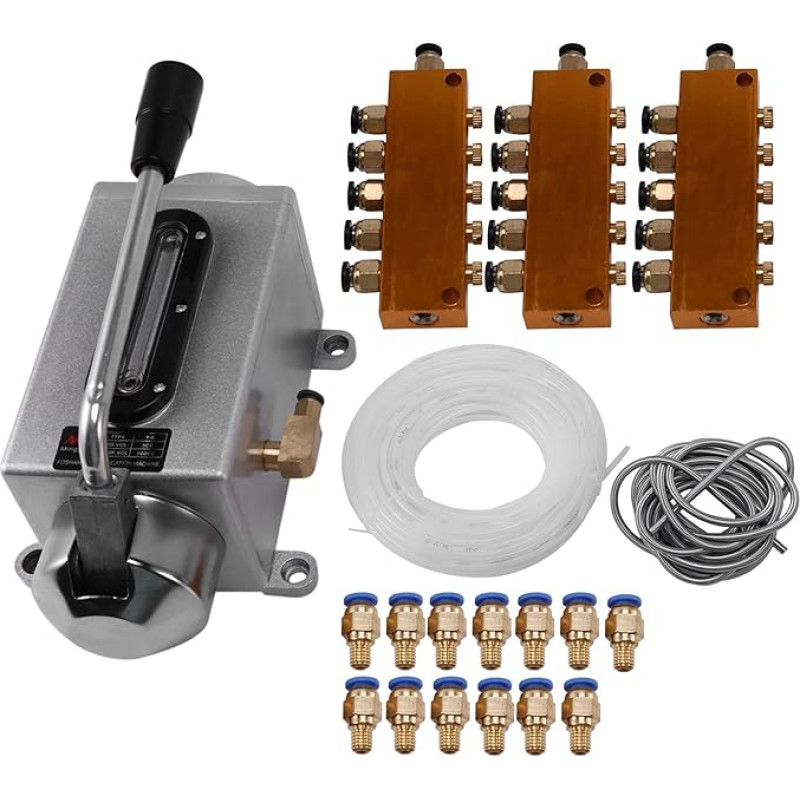 FUUIE One Set Schmierölpumpe Handbetätigung CNC Router Elektromagnetische Schmierpumpe Schmiermittel Edelstahlkörper