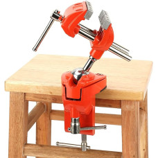 FOLOSAFENAR Mini stalinis spaustuvas 360° kampu pasukamas 70 mm žandikaulio pločio reguliuojamas sidabrinis stalinis spaustuvas medžio apdirbimui