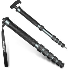 Manbily 32 mm monopodas fotoaparatams 44 cm - 174 cm Aliumininis monopodas Trikojis DSLR kelioninis monopodas su vaikščiojimo lazdos rankena 6 sekcijos žygių lazdos Max. 15 kg su telefono spaustuku Vaizdo kamera (metalinė pilka)