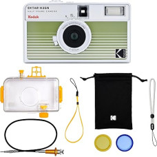 KODAK EKTAR H35N 35 mm pusės formato fotoaparatas su daugkartinio naudojimo lemputės žvaigždės filtru dengtu objektyvu (žalias dryžuotas 