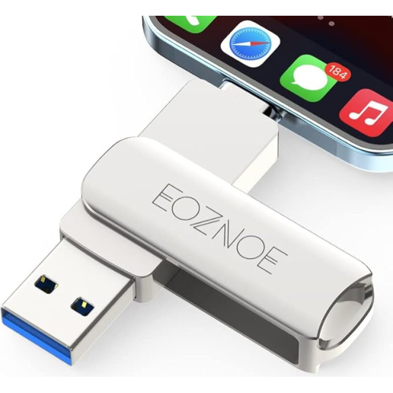 EOZNOE 256GB USB Stick for iPhone Flash Drive, 3-in-1 iPhone Memory Stick USB 3.0 External Memory, iPhone Photo Stick Memory Expansion Compatible with iPhone/iPad/Android/PC/Mac