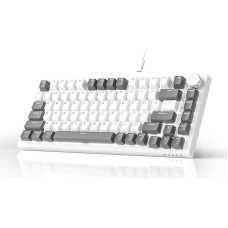 AK820 Grey White Wired Mechanical Keyboard, žaidimų klaviatūra su balta šviesa|Garsumo reguliavimas|82 klavišai|PBT klavišų dangteliai|Poroninė medvilnė|Greitai keičiama klaviatūra žaidimų klaviatūra tastatur 75 prozent tastatur