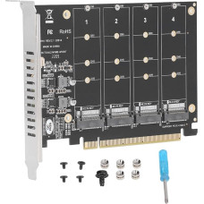 Bewinner M.2 NVME SSD to PCIE X16 Adapter, 4 Port SSD Array Card, High Speed 4x32Gbps Soft RAID Card with Individual LED Display