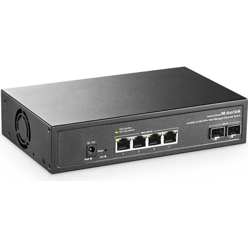 MokerLink 6 Port 10Gbps Managed Switch, 4x10G Etheret RJ45, 2x10G SFP+ Support 1G and 10G SFP+, 120Gbps Bandwidth, Small L2 Web Managed Network Desktop Switch