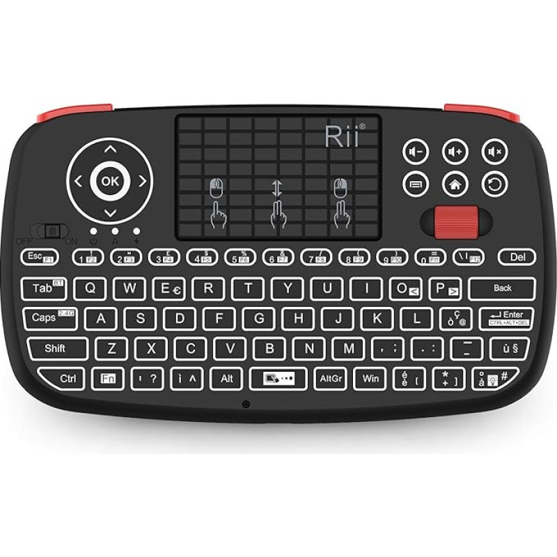 Rii Mini i4 Wireless + Bluetooth (Italian Layout) - Mini Backlit Keyboard with Touchpad, Compatible with Smart TV, TV Box, Tablet, Smartphone, Console, PC, Fire TV, Raspberry