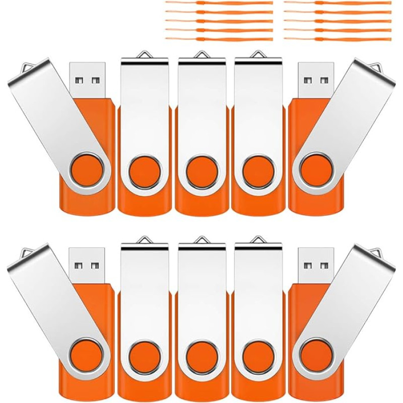 USB Flash Drives 16 GB Pack of 10, KROCEUS Memory Stick 16 GB USB 2.0 High Speed USB Memory Stick Pendrive Data Storage with LED Light and Lanyard (10 Pack Orange)