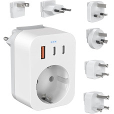 Travel Adapter Worldwide Set, International Socket Adapter with USB C (PD 20W), 6 Removable Travel Plugs Travel Adapter for South Africa/JAP/AUS/USA/EU/UK