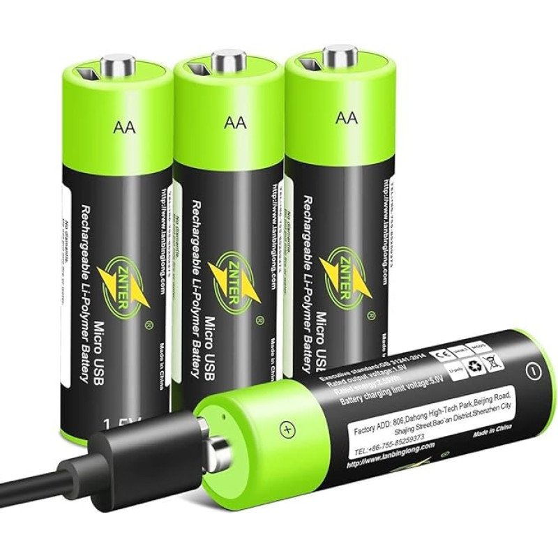 4 Stück AA Akku,Įkraunamos akumuliatorių baterijos,Wiederaufladbare Micro USB Doppel A Ličio baterijos,1,5 V,1700mAh,Dauerhaft