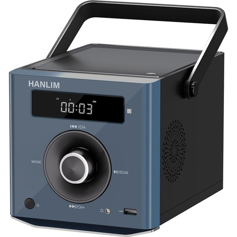 CD Player Portable with Bluetooth, FM Radio, 2000 mAh Rechargeable Battery, MP3 Playback, USB, AUX Input, Headphone Jack, Remote Control, 10 W Compact Speaker, Portable Stereo CD Player