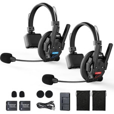 SYNCO XTALK PRO2 belaidžio vidinio ryšio ausinės, 2.4GHz 24H 500M visiškai dvipusio belaidžio ryšio sistema filmų gamybai (2 vnt.)