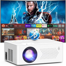 Puxinat projektorius, mini projektorius Bluetooth 5.2 Full HD 1080P nešiojamasis lauko/namų kino projektorius, 50 % priartinimas, 200 colių ekranas, suderinamas su TV Stick/HDMI/Smartphone/Game Console/USB [Įeina