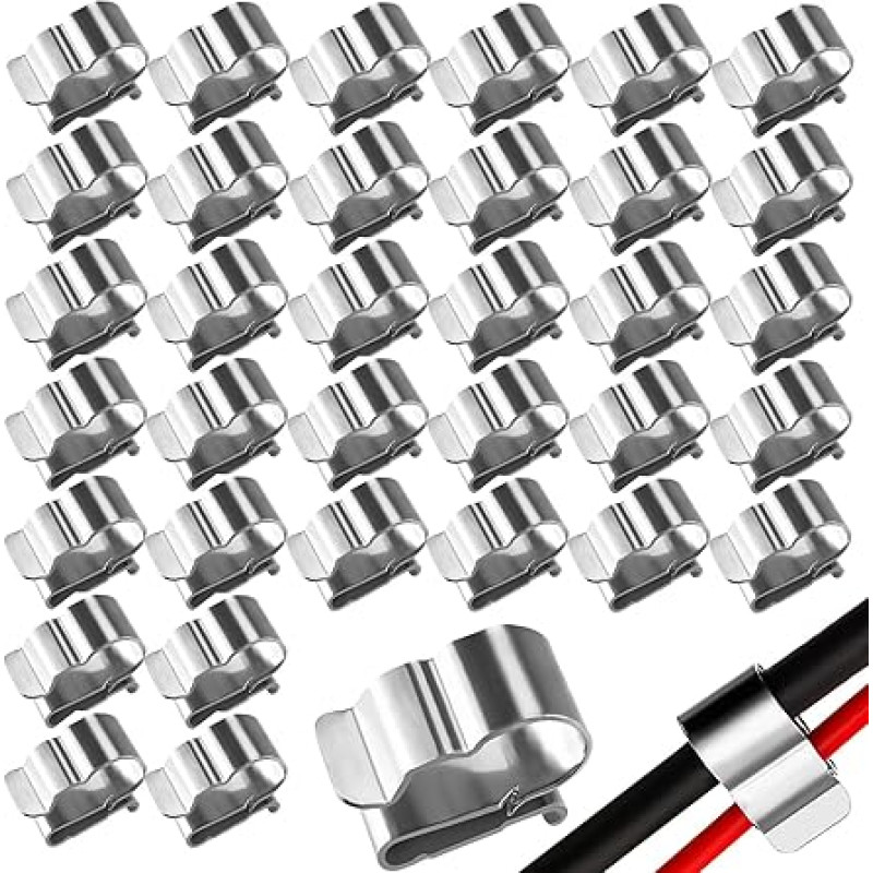 Pack of 30 Solar Panel Cable Clips, Solar PV Stainless Steel Cable Clamps, Pendant Wire Clips, Trailer Frame, Wire Clamps, Solar Module Fixation, for Laptop Ethernet Cable Office (2 x 2) (A 2)
