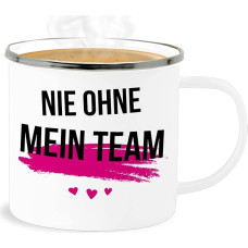 Enamel Tin Mug – Statement – Never Without My Team – 300 ml – White Silver – Statements Mug with