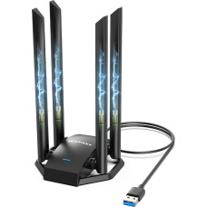 NEWFAST 1300Mb/s Wi-Fi adapteris kompiuteriui, dviejų dažnių juostų (5GHz/2,4GHz) USB 3.0 WiFi atmintinė, 4x 6dBi didelio stiprumo antenos, belaidis belaidis raktas, WPA3 šifravimas 802.11ac/b/g/n, WLAN adapteris tik Windows XP/7/8/8.1