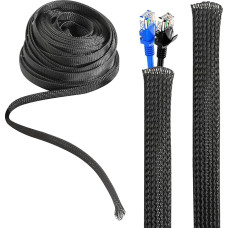 WeeGoo Braided Cable Sleeve, 30 m, 12 mm Diameter, Expandable Braided Sleeve, Black Cable Management Sleeve, Polyester (PET) Cable Hose for Automotive Wire