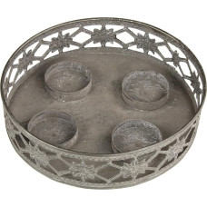 Žvakių lėkštė Pilka antikvarinė išvaizdos filigraninis modelis apvalus metalinis derliaus nostalgija stalo apdaila žvakių laikiklis žvakių laikiklis