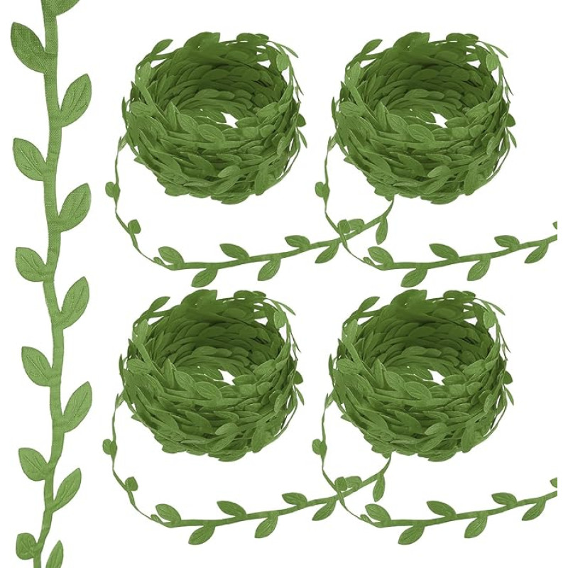 PATIKIL 44 jardai tamsiai žalios juostos, lapų puošybos eilutė Dirbtinių lapų juosta Kalėdų vainikui, dovanų pakavimui, vestuvių dekoravimui, 8 stilius