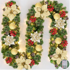 Christmas Garland, 2.7 m Christmas Decoration, Fir Garland, Artificial Garland, Christmas Garland for Interior Decoration, Home, Stairs, Fireplace, Front Door, Indoor, Outdoor (9 ft Gold)