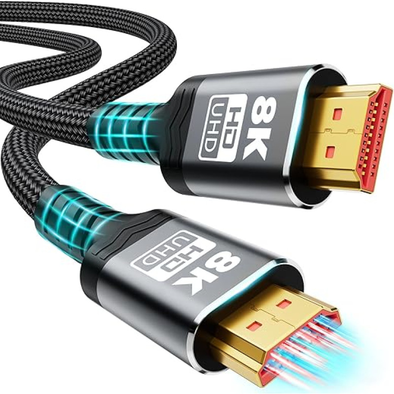 10K 8K HDMI Cable 2.1, 1M/3.3FT Ultra High Speed HDMI Cable Braided Cord HDMI Cable 48Gbps (8K @ 60Hz 7680x4320, 4K @ 120Hz) Supports Dynamic HDR 10 eARC 3D, Dolby Atmos Compatible with Roku