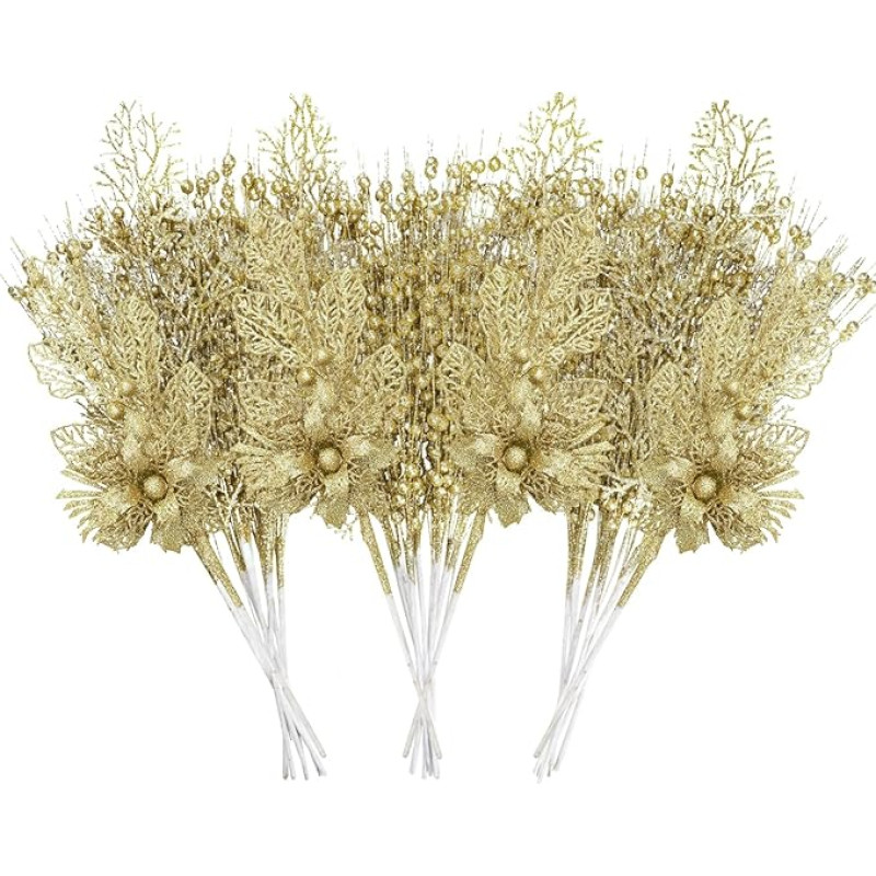 28 kalėdinių blizgučių gėlių uogų stiebų pakuotė Dirbtinės Kalėdų eglutės dekoracijos Dirbtinės šakos Kalėdų eglutės rinkimas 