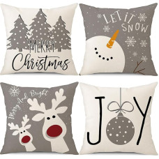PSDWETS Kalėdų pagalvių dangteliai 18 x 18 colių rinkinys iš 4 Kalėdų dekoracijos Sniego žmogus elnias Kalėdų eglutė Žiemos atostogų dekoracijos mesti pagalvės dangtelį namo sofos