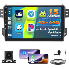 Roinvou 4+64G Autoradio Android für Suzuki Splash Ritz/Opel Agila 2004-2014 mit Wireless Carplay und Android Auto, 9 Zoll Bildschirm Mirror Link WiFi GPS Bluetooth 32EQ FM/RDS SWC Rückfahrkamera