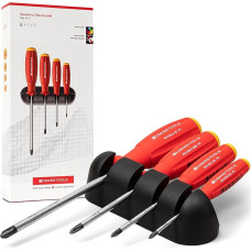 PB Swiss Tools Phillips Screwdriver Set PB 8242 | 100% Swiss Made | 4-Piece SwissGrip Screwdriver Set PH 0/1/2/3 Including Practical Wall Mount