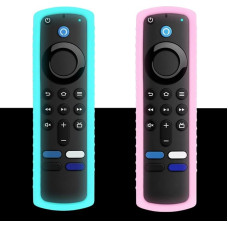 Schutzhülle für Fernbedienung, freundliches Silikon-Material, staubdicht, waschbar, sturzsicher, kompatibel mit den meisten Modellen von 4K-Sprachfernbedienungen, leuchtet im Dunkeln, Blau und Rosa, 2