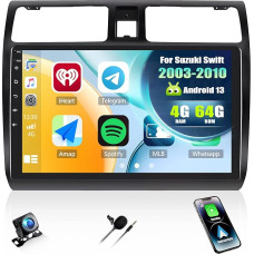 4+64G SIXWIN Android 13 Car Radio for Suzuki Swift (2003-2010) with Carplay/Android Auto/Mirrorlink, 10.1 Inch Capacitive Touchscreen Supports WiFi/GPS/FM/Bluetooth/SWC+ AHD Rear View Camera + MIC