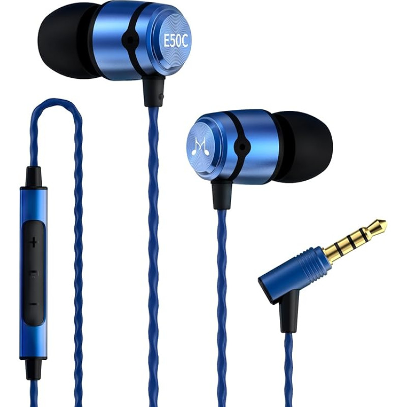 SoundMAGIC E50C High Fidelity Headphones Smartphone Earbuds In-Ear Noise Reduction Earphones with Microphone and Remote Control for Audiophiles - Blue