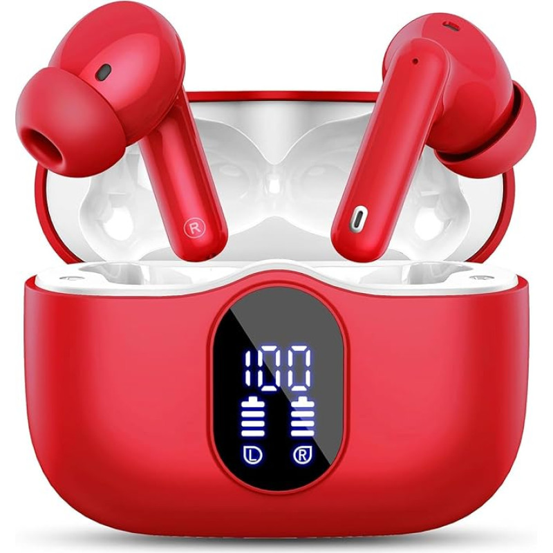 Kopfhörer Kabellos Bluetooth 5.4 Sport In Ear Kopfhörer mit 4 Mikrofon, Rot