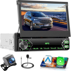 Inefala 1 din Autoradio Mit 7 Zoll manuell ausfahrbarem Bildschirm, mit Wire Casting Funktion, quadratische Steuerung, externes Mikrofon, AHD Kamera