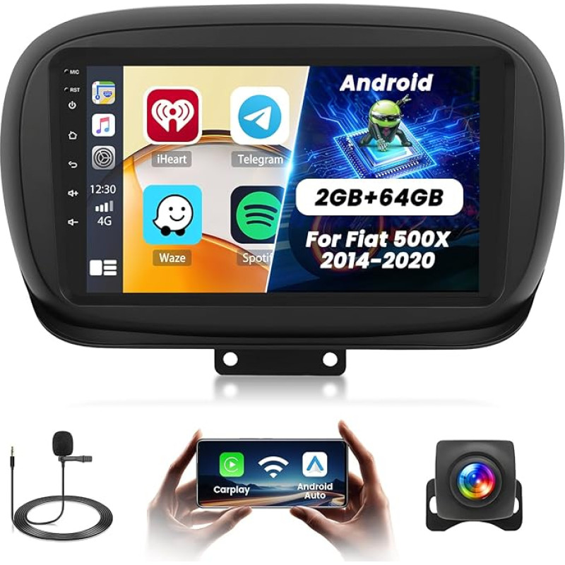 Fuluku 2+64G Android Car Radio for Fiat 500X 2014 2015 2016 2017 2018 2019 2020 with Wireless Carpaly & Android Car, 9 Inch IPS Touchscreen Radio with Bluetooth/GPS/Rear View Camera/FM/WiFi/SWC/26UI