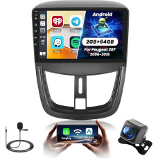 2+64G Android Autoradio für Peugeot 207 2006 2007 2008 2009 2010 2011 2012 2013 2014 2015 Wireless Carpaly&Android Auto, 9''IPS Touchscreen Radio Bluetooth/GPS/Rückfahrkamera/FM/WiFi/SWC/26UI