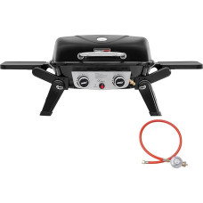 2 degiklių nešiojamasis dujinis grilis, 5 kW stalo grilis su sulankstomais šoniniais staliukais, nešiojamasis BBQ grilis balkonui, terasai, sodui, juodas