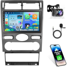 Podofo Wireless A-pple Carplay/Android Car Radio for Ford Mondeo 2004 2005 2006 2007, 9 Inch Android 13 Car Radio with Touch Screen/Bluetooth/GPS/SWC/WiFi/Mirror Link/FM/RDS/HiFi/Mic + Rear View