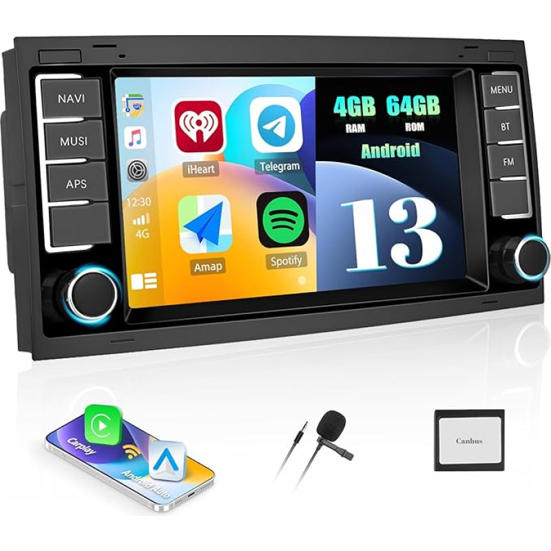 [4+64G] SIXWIN Android 13 Car Radio for VW Touareg Transporter T5 Multivan with Carplay/Android Car/Mirrorlink, 7 Inch Capacitive Touchscreen with WiFi GPS FM Bluetooth 32EQ