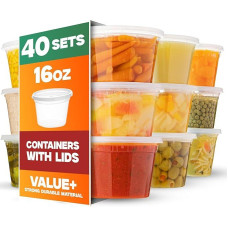 40 x Deli Containers with Lids - Soup & Food Containers - Airtight Plastic Containers - Microwave, Freezer and Dishwasher Safe