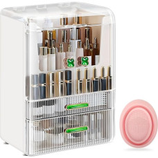 Make Up Organizatorius Kosmetikos saugykla su dangčiu stalčiai Dulkių nepraleidžiantis kosmetikos makiažo organizatorius Grožio dėžutė Didelė didelė talpa miegamojo vonios kambario tualetiniam stalui Balta 3