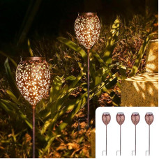 Metaliniai saulės žibintai lauko sodui, 4 vnt., saulės žibintai, skirti naudoti lauke, atsparūs vandeniui IP65, senoviniai sodo žibintai, reguliuojamo aukščio saulės žibintai su antžeminiu smaigaliu balkonui, kiemui, takui,