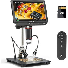 Elikliv EM4K 4K skaitmeninis mikroskopas, 8 colių monetų ir litavimo mikroskopas, 2000x, 52MP HDMI, LCD ekranas elektronikos remontui, 3840P UHD vaizdo įrašas, 10 colių stovas, 64G
