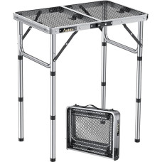 Stovyklavimo stalas Sulankstomas stalas su 3 reguliuojamais aukščiais Aliuminio grilio stalas 60 x 40 cm Lagamininis stalas su metaliniu tinkleliu Lengvas ir nešiojamas sodo stalas Alaus stalas paplūdimio piknikui