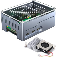 Miuzei Case for Raspberry Pi 5 Support SSD PCIe M.2 NVMe Hat Key-M Shield Top X1001 / X1000 / X1003 / N04 / N05 Metal Case for Raspberry Pi 5 4GB/8GB with Official Active Cooler Fan Blue