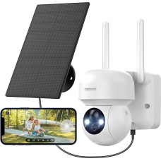 FOAOOD 2K stebėjimo kamera lauke, baterija, 360° PTZ kamera, stebėjimo kamera lauke, saulės lauko kamera su spalvoto naktinio matymo funkcija, PIR asmens aptikimo funkcija, 2 krypčių garso sistema, IP66 vandeniui atspari balta