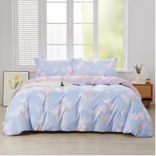 SAPHREAS Patalynė 155 x 220 cm 2 dalių medvilniniai violetiniai patalynės komplektai Rožinės gėlės Minkšta 1 antklodės užvalkalas 155 x 220 cm su užtrauktuku + 1 pagalvės užvalkalas 80 x 80 cm