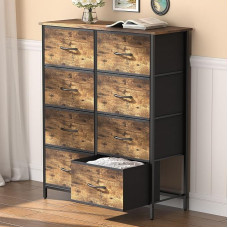 Lifewit Chest of Drawers for Bedroom, Chest of Drawers with 8 Fabric Drawers, Storage Tower for Cabinet, Living Room, Hallway, Bedroom, Office, Steel Frame & Wooden Top, Rustic Brown